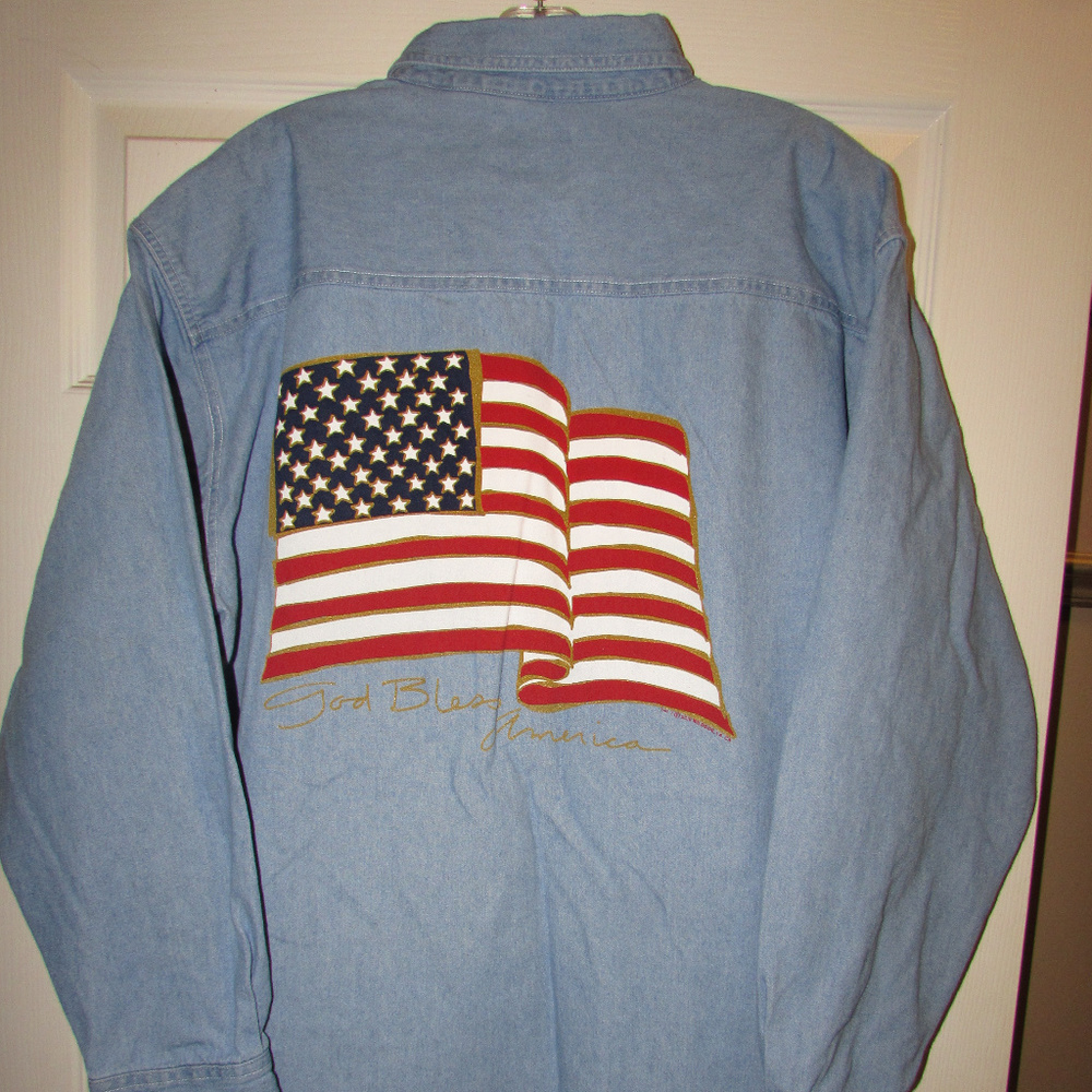 All Season Denim God Bless America Flag Blue Jean